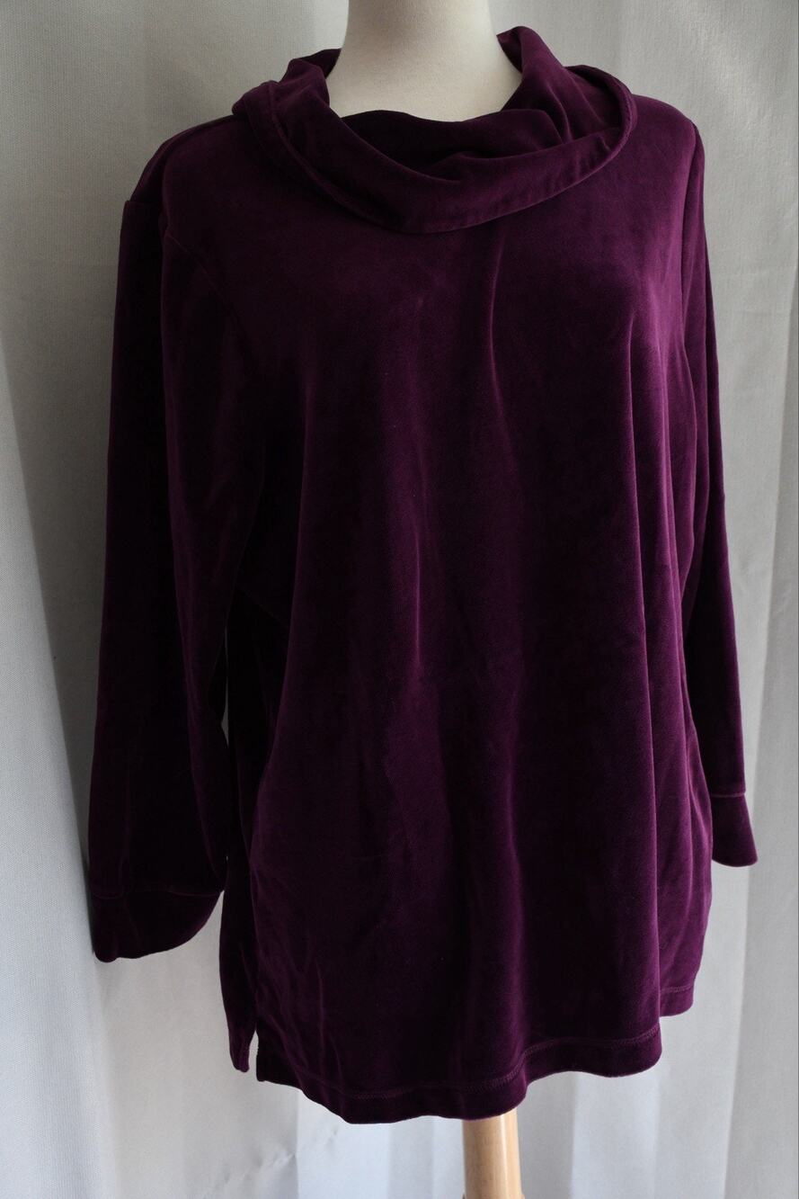 Denim And Company Deep Purple Velvet Long Sleeve Mock Neck Cotton Shirt Size 2X
